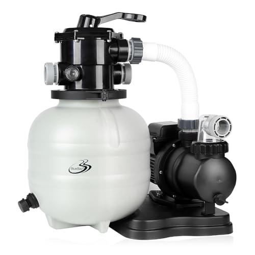 Image of BlueBay 13in Sand Filter Pump with Timer, 7-Way Valve and Strainer Basket for Above Ground Pools up to 8000 Gallons - Easy Installation, Gray
