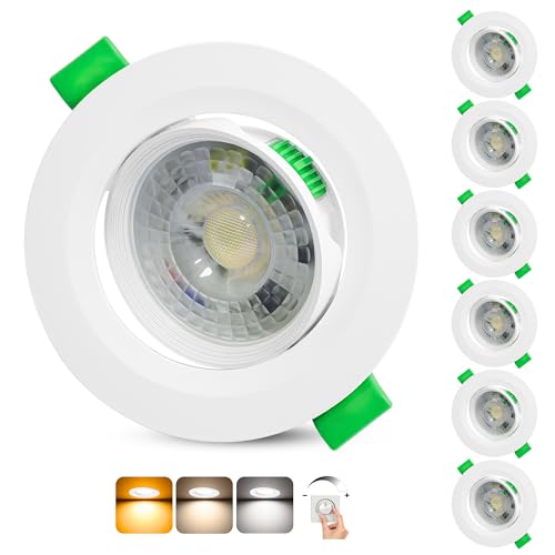 Aulaiyi Faretti LED da Incasso per Cartongesso Dimmerabili 230V, 5W 500LM Faretto Incasso Orientabili Regolabile 3CCT, IP44 Faretti LED Soffitto Ultrasottili per Bagno, Foro Ø68-80mm, Set di 6 Bianco