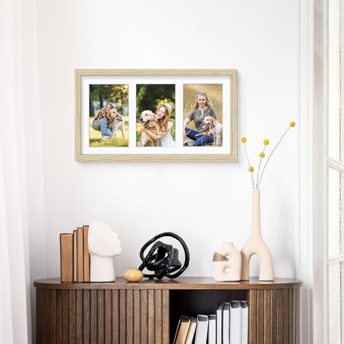 Image of DUENPY 8x14 Collage Picture Frame 4x6 Collage Picture Frame Displays Three 4x6 inch Photos or 8x14 (Without Mat) for Available Horizontal Wall Mounting Display and Vertical Wood Color