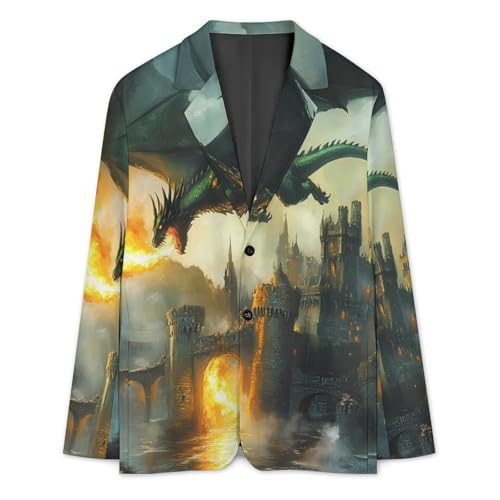 Dragon and Castle Mens Suit Jacket Lapel Blazers V Neck Button Business Coat Tuxedo for Wedding Party3