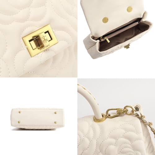 Women's Quilted Camellia Tote Handbag, Soft PU Leather Satchel Chain Strap Purse, Large Fashion Top-Handle Crossbody Bag2