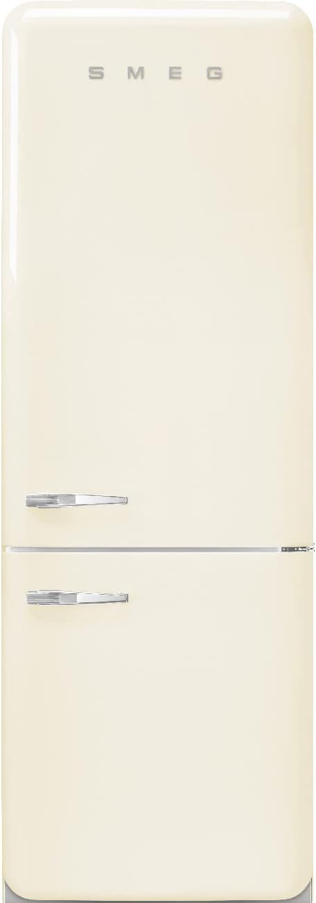 Smeg FAB38 Retro Style Refrigerator with Bottom Freezer – Made in Italy – Multiflow Cooling – LED Lighting – Glossy Finish – 3 Adjustable Glass Shelves - Cream