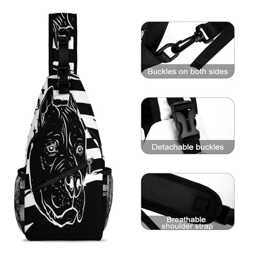 Sturdy Anti Theft Sling Bag for Pitbull Black And White American Flag Shoulder Chest Bag Multipurpose Cross Body Backpack Lightweight Casual Daypack3