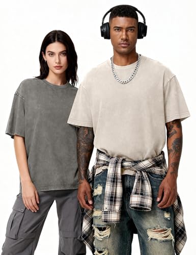Image of Eiscntd Mens Oversized T-Shirts Heavyweight Cotton Vintage Unisex Baggy Tee