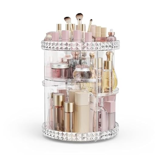 Organizador De Maquiagem Acrilico 360 Giratorio - Transparente 4 Andares Para Cosméticos/Pincéis/Perfumes Ajustável/Porta Maquiagem
