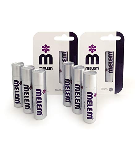 Six Melem Lip Balm Sticks with Lanolin, Relieves Dry, Chapped