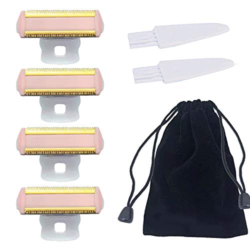 Shaver Replacement Heads Compatible with Perfect Finishing Touch Flawless Body Rechargeable Ladies Shaver Blades (Shaver Head 4PCS + velvet Bag + 2 Brushes)