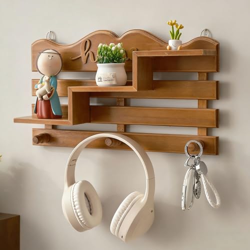 Peiaw Repisa de Pared con Gancho Portaobjetos de Madera para Pared Organizador Multifuncional para Llaves Auriculares Decoraciones y Objetos Pequeños Repisas Flotantes Compactas