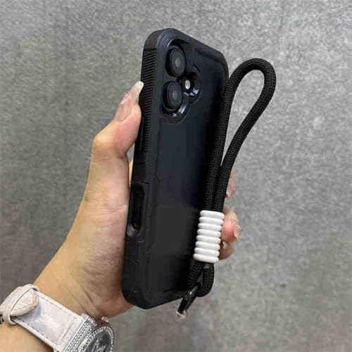 Étui robuste iPhone pour éviter les fissures d'écran, housse souple noire antichoc à dragonne