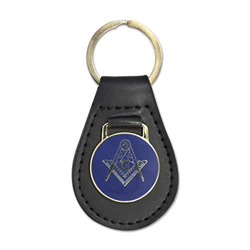 Square & Compass Black Leather Medallion Masonic Key Chain -