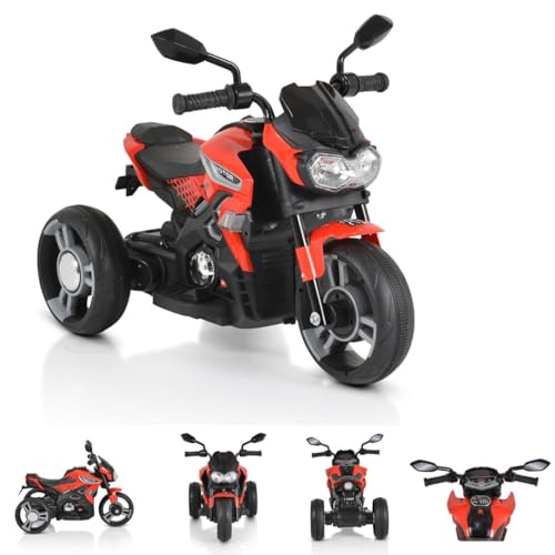 Moni Kinder Elektromotorrad Colombo Scheinwerfer, Zwei Motoren, MP3, bis 7 km/h, Farbe:rot – Bild 3