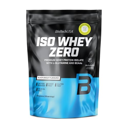 BioTechUSA Iso Whey Zero | Premium Whey Protein Isolate | Grass-Fed | Enzyme-Free | Sugar- and Gluten-free, 454 g, Black biscuit