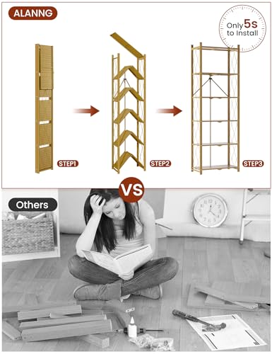 Image of ALANNG 73.6 Inch Folding Bookshelf, 6 Tier Metal Bookcase and Bookshelves | Tall Shelves for Living Room Office Bedroom, Heavy Duty Book Shelve Free Standing Open (Gold, 4PACK)