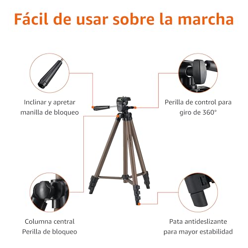 Amazon Basics Trípode para Cámara de 127cm/50in, Ligero, con Bolsa, Altura Ajustable, para Cámaras Réflex Digitales, Color Champán - Imagen 4