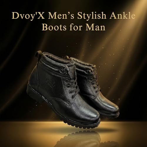 Image of Dvoy'X Men's Stylish Ankle Boots for Man | Premium Leather Look Lace-Up Boots | Super Comfortable Cushioned Sole | Casual & Formal Wear | Durable Affordable Everyday Footwear |