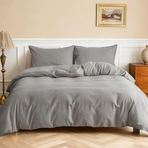 Simple&Opulence Funda Nordica 200x200 cm con Funda de Almohada 50x75cm -Juego de Funda Nordica Cama 105 de Lino y Algodón, Suave,Transpirable y Cómodo para Todo el Año,Gris