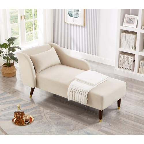 Waifahlo Velvet Chaise Lounge Chair Indoor - Beige Upholstered Fainting