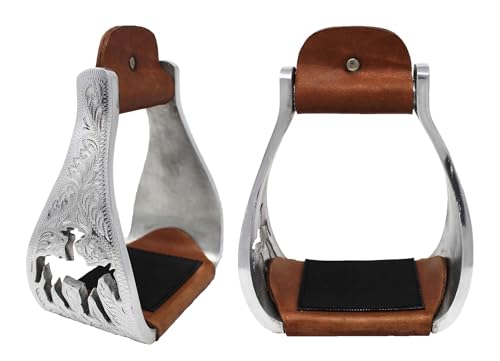 Challenger Horse Saddle Western Aluminium Bell Engraved Cut-Out Stirrups 51146