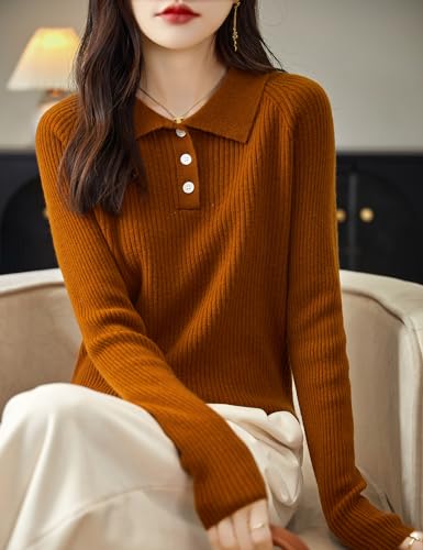 Women's 100% Merino Wool Sweater 2025 Fall Winter Polo Neck Long Sleeve Warm Soft Knit Pullover Sweater3