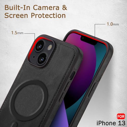 Image of TheGiftKart Genuine Leather Finish Back Cover Case for iPhone 13 | Shockproof Design | Raised Edges for Camera & Screen Protection | Stunning Minimalist Design Case Cover (MagSafe Compatible, Black)