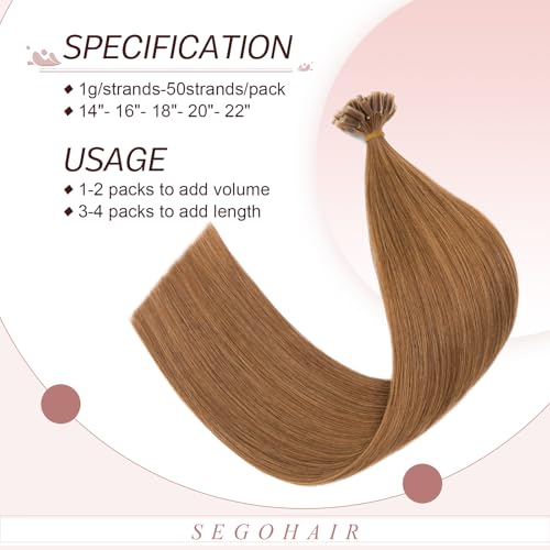 SEGOHAIR U Tip Hair Extensions Pre Bonded Hair Pieces Remy Human Hair Extensions 50 Strands 1g/Strands U-Tip Keratine Nail Fusion 22 inch Chestnut Brown - Image 4