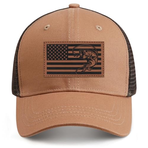 Image of Fishing Gifts for Men American Flag Trucker Hat Mens Fathers Day Christmas Birthday Gifts Fishing Hat for Dad