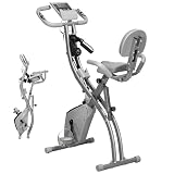 HOMCOM Bicicleta Estática Plegable 3 en 1 con Respaldo y 8 Niveles Resistencia Magnética, Bicicleta Estática para Casa Ajustable con Monitor LCD Volante Banda Sensor de Pulso Soporte de Teléfono Gris