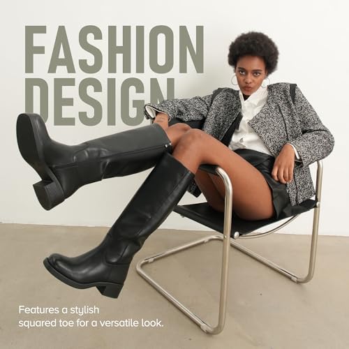 Image of Vepose Women's Tall Knee High Boots 9565 Dress Chunky Low Heel Fashion Square Toe with Side Zipper Fall Leather Long Boot