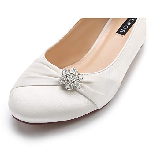 Image of ERIJUNOR Women Closed Toe Comfort Kitten Heels Rhinestones Satin Wedding Evening Dress Shoes