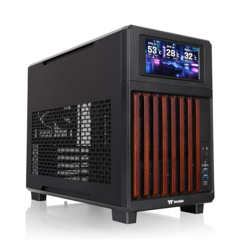 Image of Thermaltake TR200 WS; Preinstalled 6.0 Inch LCD Screen; Micro Chassis; Wood Front Trim; mATX /mITX Support; 360mm Radiator Support; 365mm GPU Clearance; 5.25 inch Bay Support; Black; CA-11L-00S1NN-W1