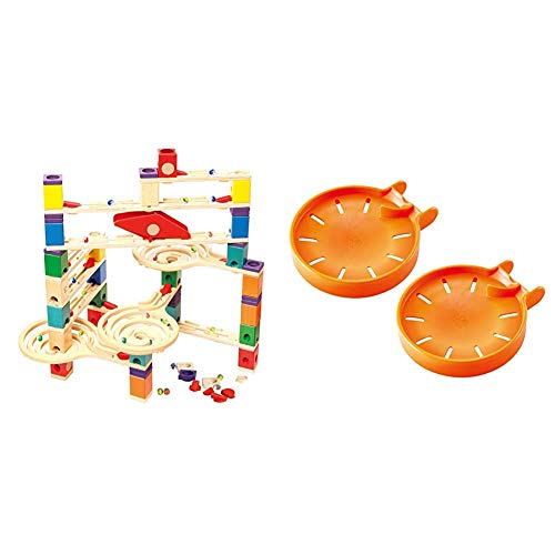 Hape Quadrilla Wooden Marble Run Construction - Vertigo - Quality Time Playing Together Wooden Safe Play - Smart Play for Smart Families & Quadrilla Wooden Marble Run Construction Catcher Tray Add-On