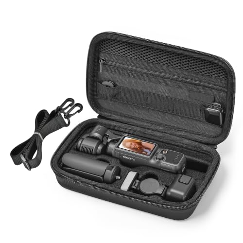 Carrying Case for DJI Osmo Pocket 4 Accessories Compact PU Lether Protective Storage Travel Bag (Adjustable Strap and Carry Handle) for DJI Pocket 4 Creator Combo Vlogging & Outdoor Shooting