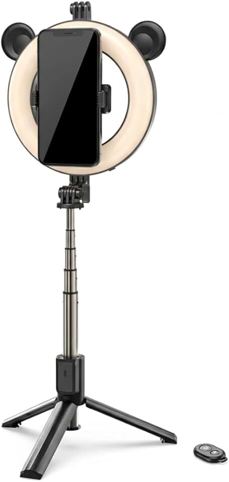 Tripé Bastão para Celular, Ring Light RGB 6'', 48 LEDs, Controle Bluetooth, Rotação 360°, Entrada Micro USB, para gravação, Compativel com Android e IOS, TikTok e demais Mídias Sociais