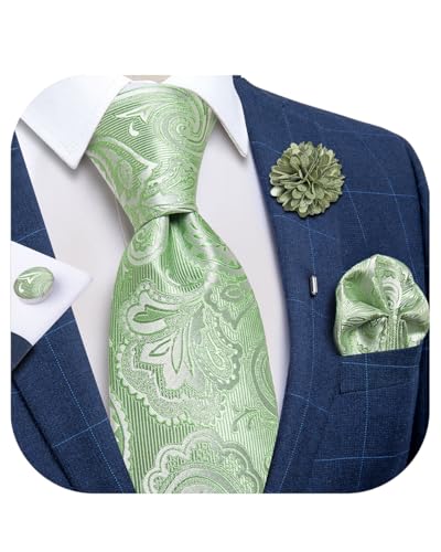 Image of DiBanGu Silk Ties for Men Necktie and Lapel Pin Brooch Set Formal Woven Paisley Plaid Striped Solid Tie Wedding Party
