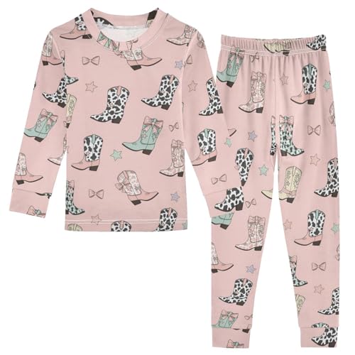 Pajama Sets Long Sleeve Cowgirl Bow Boots Colorful Stars Soft Comfy Sleepwear 2 Piece PJS 3-8T