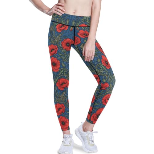 Leggings de yoga para mujer en rojo William Morris mallas de cintura alta XS-XXL