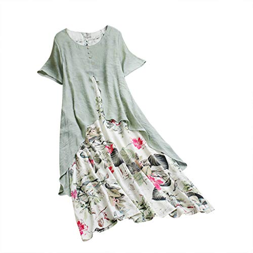 QWUVEDS Vestidos Deportivos Cuello O Vintage Estampado Manga Larga Mujeres Patchwork-Plus Vestido Corto Vestido De Mujer Rojo Mujer Manga Larga, verde, XL