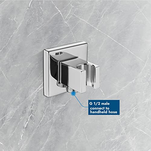 Cinwiny Square Handheld Spray Bracket Wall Mount Polish Chrome Showerhead Holder Brass Shower Hose Connector Wall Union Water Outlet With Decorative Cover #TOP1