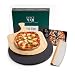DOLCE MARE Kamień do pizzy czarny i okrągły w zestawie wraz z drewnianą łopatką do pizzy i nożem do pizzy - kamień do pieczenia z wysokiej jakości kordierytu do piekarnika i grilla - kamień do pieczenia chrupiącej, włoskiej pizzy