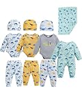 Renotemy Baby Boy Girl Clothes Fall Winter Essentials 11-Piece Layette Set with Bodysuits, Pants, Hat, Jumpsuit, Blanket Infant Unisex Outfit Gift for Coming Home, Shower Gifts (3-6 Months,Dinosaur)