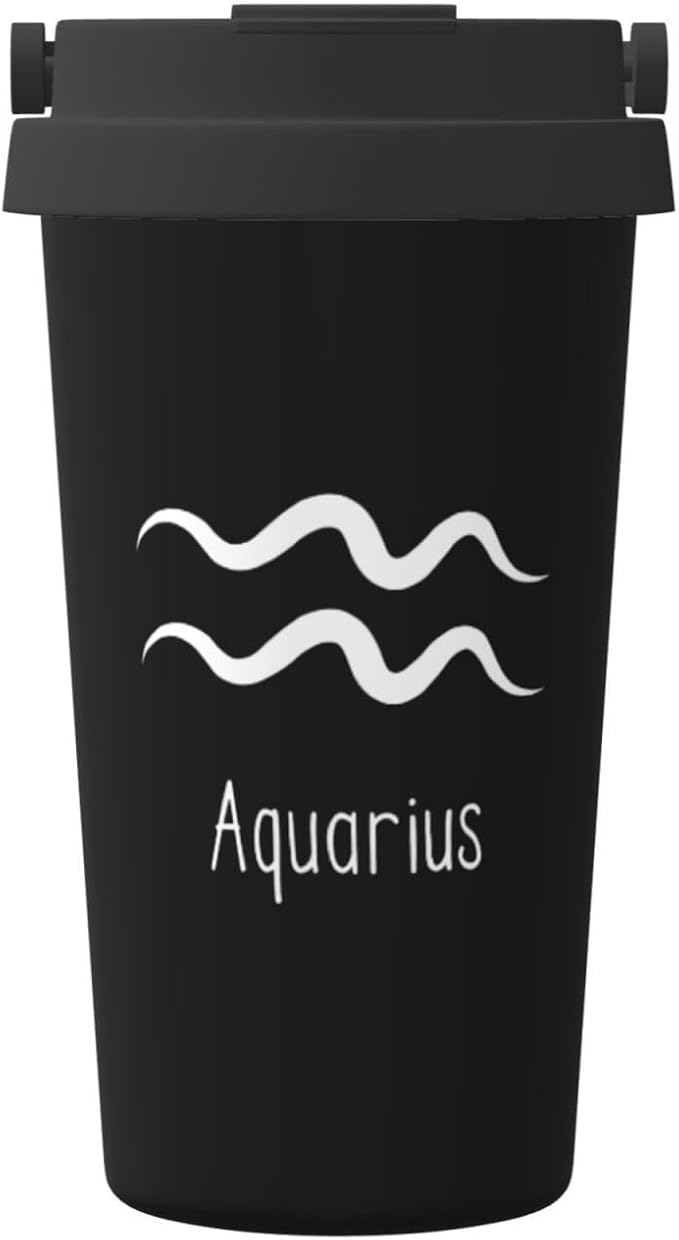 Aquarius Sign Insulated Coffee Mug, Stainless Steel Vacuum Insulated Double Wall Travel Tumbler, 18oz