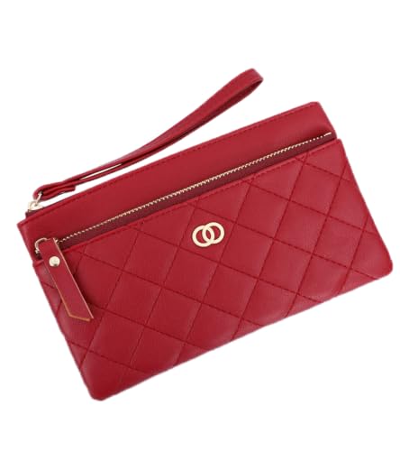 Petit portefeuille femme porte-carte crédit fermeture éclair rouge long
