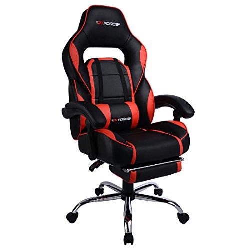 GTFORCE PACE - Silla gamer reclinable para el ordenador - Ideal para casa y el trabajo - Cuero sintético - Rojo