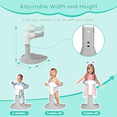Image of One Piece No Assembly /Installation Baby Shower Stand with Anti-Slip Base and Shower Holder, Foldable Baby Bath Standing Support for Boy /Girl, Adjustable Toddler Stand Up Bath for 6-36 Months, Gray