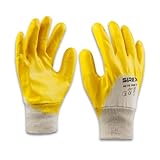 Sirex 116 Arbeitshandschuhe Gelb, 12 Paar - Baumwolltrikot mit Nitrilbeschichtung (teilbeschichtet), feuchtigkeitsabweisende Handfläche, Strickbund, robust für Bau & Forstwirtschaft, EN 388