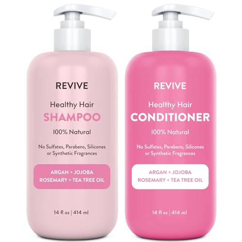 Healthy Hair Shampoo & Conditioner Set by REVIVEEO Strengthening Hydrating Scalp-Nourishing Biotin Argan Oil