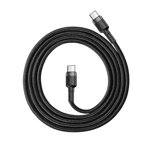 Cabo de 2 metros de Nylon BASEUS Turbo tipo C P/tipo C 60wats 3amp Cor Preto (2M - USB-C P/USB-C)