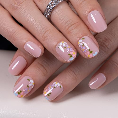 Image of CurvLife Press On Nails Extra Short - 32Pcs 16Size Soft Gel Oval Fake Nails, Reusable Glue On Nail Kit with Adhesive Tabs, Natural Fit & Salon-Quality for Women & Girls (Petal Whisper)