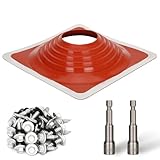 #9 Metal Roof Pipe Flashing Boot, Metal Roofing Pipe Flashing Boot Fits Pipe OD 10' to 18' Wide, Includes Flexible High Temp Silicone Chimney Boot, Hex Socket x2, Roofing Screw x50, Square Base, Red
