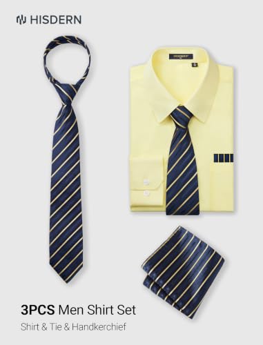 Image of HISDERN Mens Dress Shirt with Tie Pocket Square Set Classic Button Down Shirt Matching Tie Long Sleeve Shirts